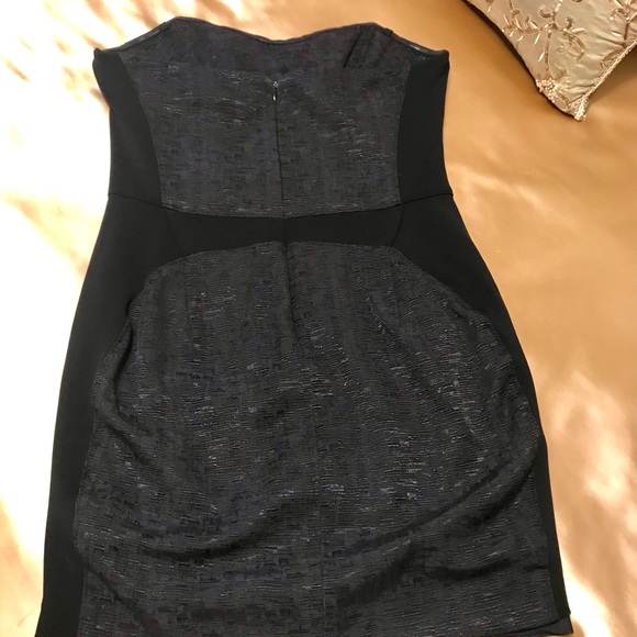 BEBE Black Strapless Mini Dress Two Tone Design w/ Texture Front-Back  Solid Blk - Picture 4 of 7